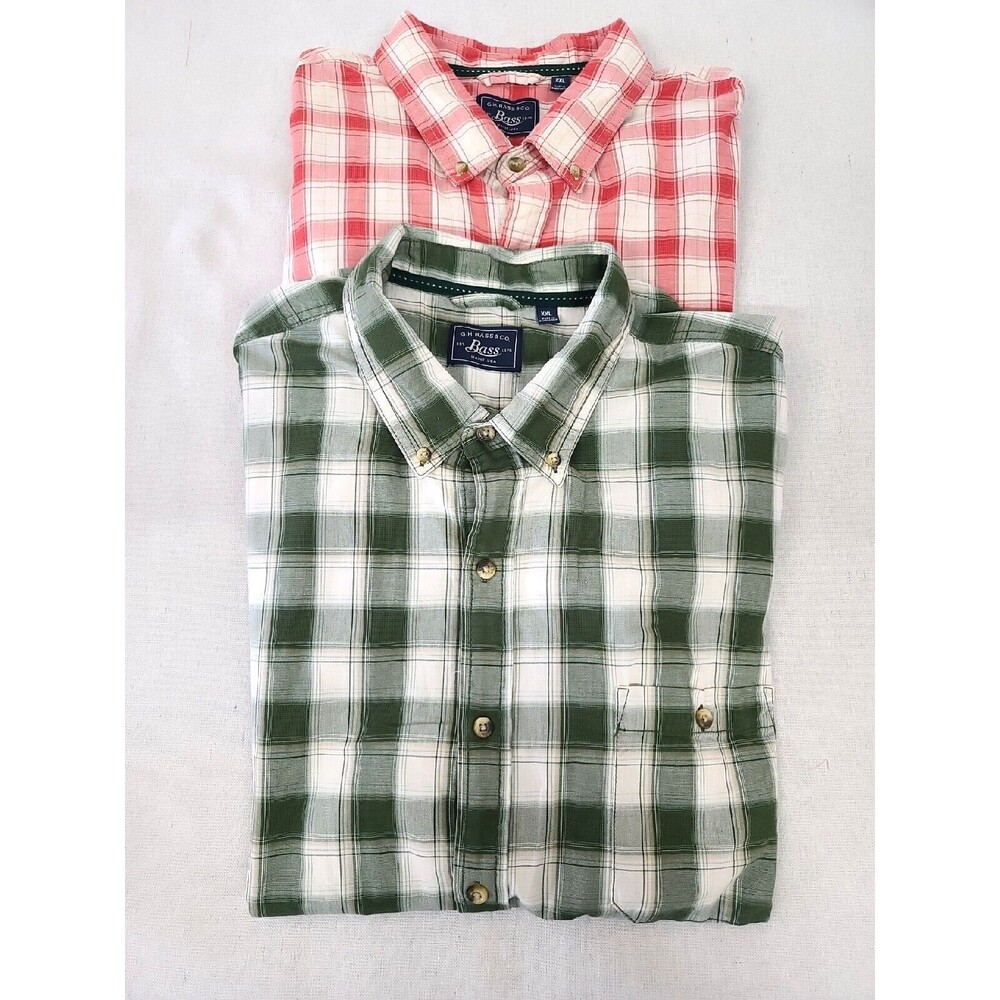 2 GH Bass Shirts Adult 2XL Plaid Short Sleeve Mens